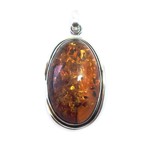 Large Oval Baltic Amber Sterling Silver Pendant